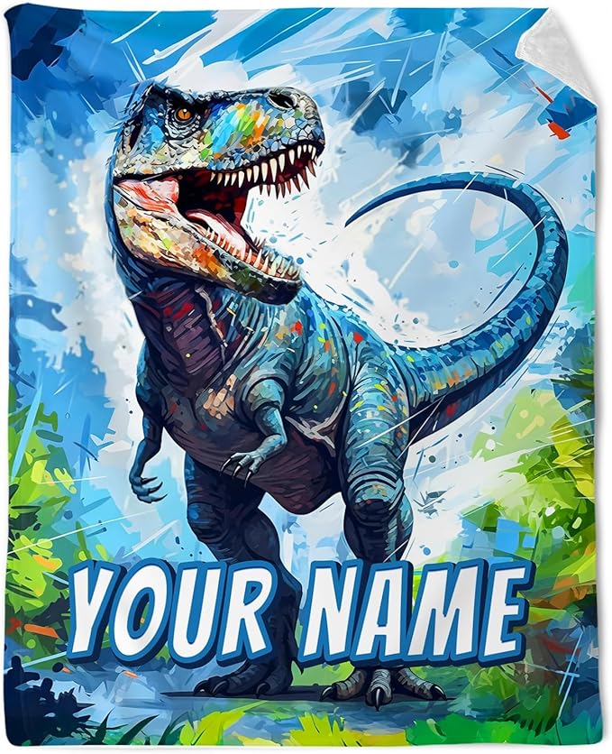 Kids Custom Dinosaur Blankets for Boys - Lightweight Dino Flannel Toddler Personalized Throws and Blanket for Home Crib