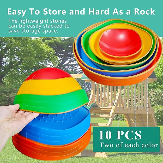 10 PCS Balance Stepping Stones for Kids, Obstacle Course Play Outdoor Backyard Activities Equipment Helps Build Children's Coordination and Confidence, Non-slip Surface and Edging