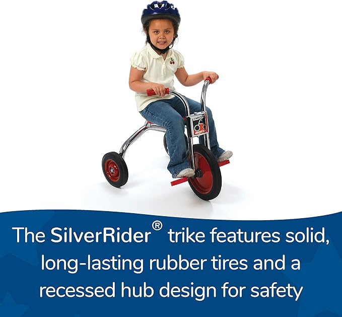 SILVERRIDER Toddler Trike, Kids Tricycle for Preschool, Daycare, Playground Kids Tricycles, Rubber Tires, Silver/Black, 14" Trike