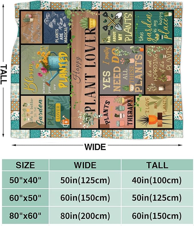 Plant Gardening Gifts Blanket for Women, Plant Lover Fleece Blanket Gift for Mom, Warm Cozy Soft Flannel Mom Gifts for Bed Sofa Couch 80" x 60"