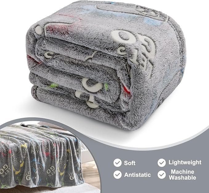 Jekeno Glow in The Dark Gaming Blanket Gamer Game Controller Throw Gift Toys for Boys Adults Men Women Gamepad Presents Birthday Halloween Christmas Bedroom Decor Luminous Blanket Grey 60"x80"