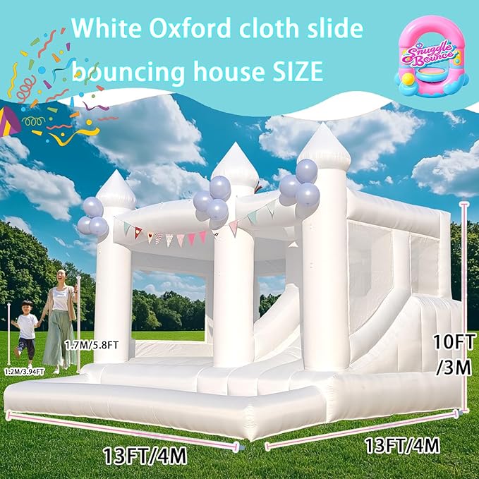 13FT White Bounce House Castle with Ball Pits and Slides Bounce House for Big Kids Thickening Oxford Inflatable Bounce House Inflatable Party Supplies/Holiday Decorations（Including Blower）