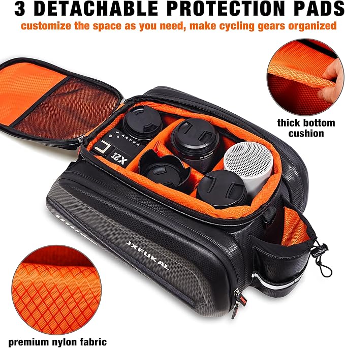 JXFUKAL Bike Bags for Bicycle Rear rack - 9.5L/17L/40L Hard Shell Waterproof Bike Ebike Trunk Pannier Saddle Seat Bag Carrier with Reflector, Rain Cover & Shoulder Strap for Commuter Travel Outdoor