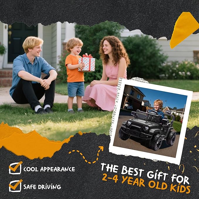 24V Ride On Jeep Car, Toddler Ride On Toys w/Parents Remote Control, 200W Power Motor Electric Car for Kids 2-4 with 4-Wheel Suspension, Bluetooth, Music, 1.86-3.11MPH Adjustable Speed, Black