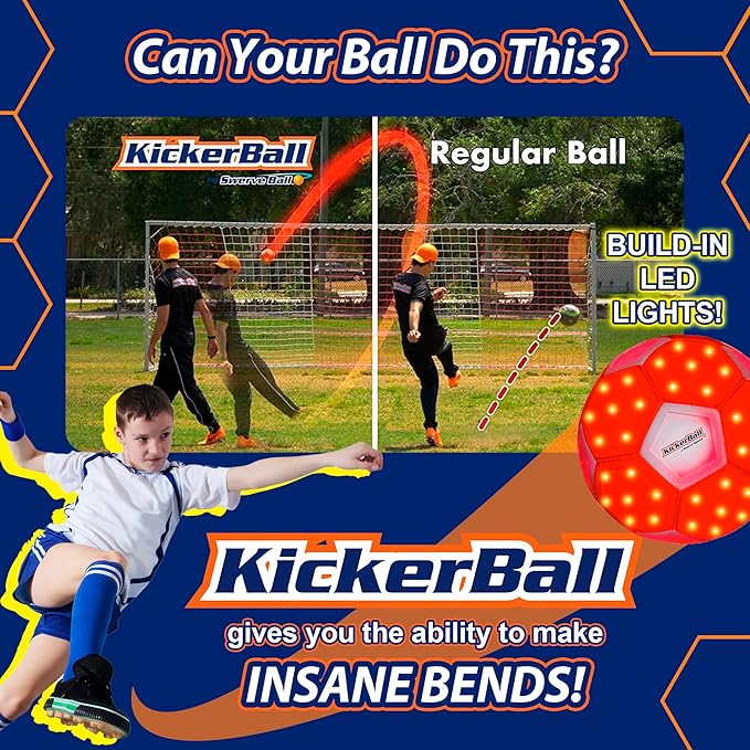 Kickerball - Curve and Swerve Soccer Ball/Football Toy - Kick Like The Pros, Great Gift for Boys and Girls - Perfect for Outdoor & Indoor Match or Game