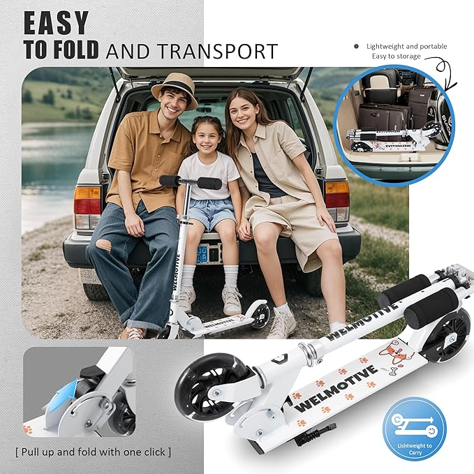 Kick Scooter for 3+Years Old Boys & Girls Lightweight, Foldable, Aluminum Frame, and Adjustable Handlebars, Rear Brake, and Flashing Light up Wheels