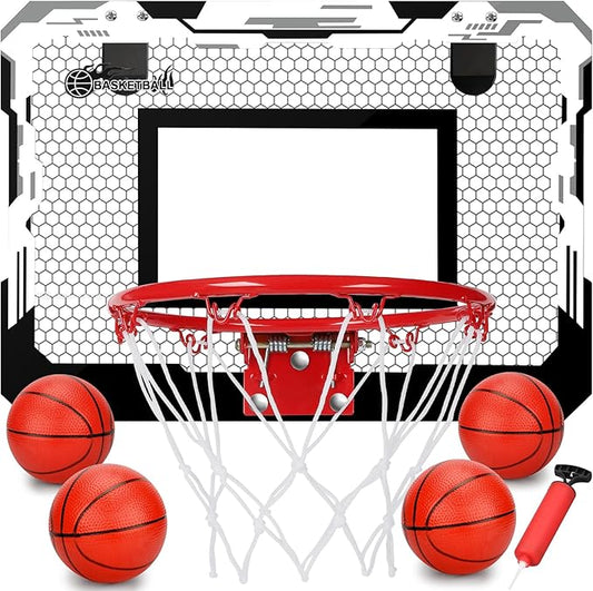 Indoor Mini Basketball Hoop Set, Upgrade Wall Mount Basketball Hoop for Wall Yard Outdoor, Over Door Room Hoops Game with 4 Balls Shatter Resistant Backboard -Complete Accessories Included