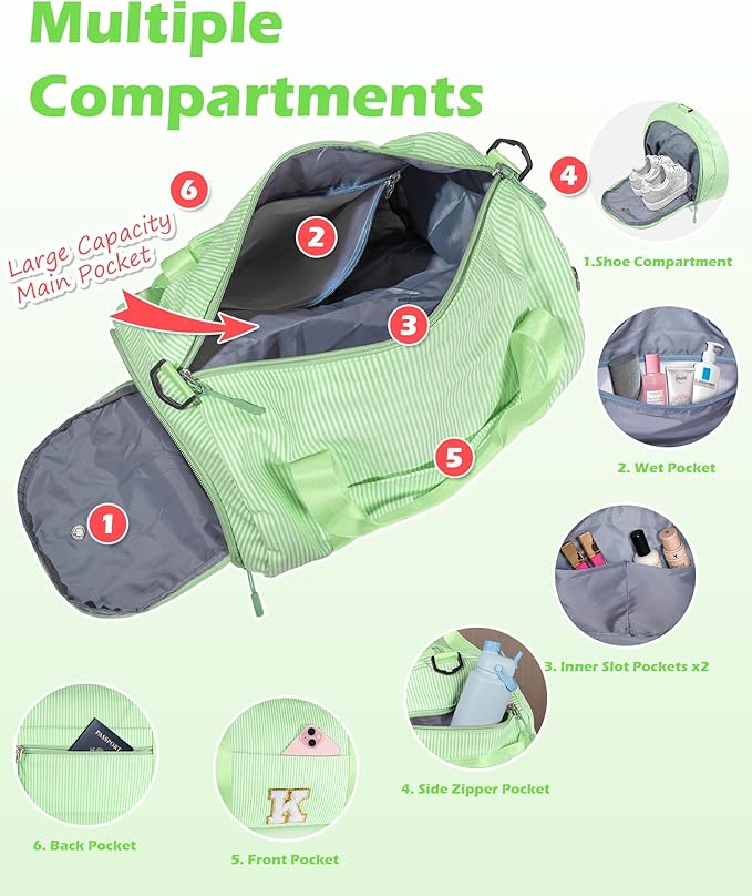 Party Favors for Teenager, Girls Travel Duffle Bag, Kids Initial Overnight Bags with Shoe Compartment, Personalized Weekend Bag with Makeup Pouch, Dorm Room Essentials (Letter I)