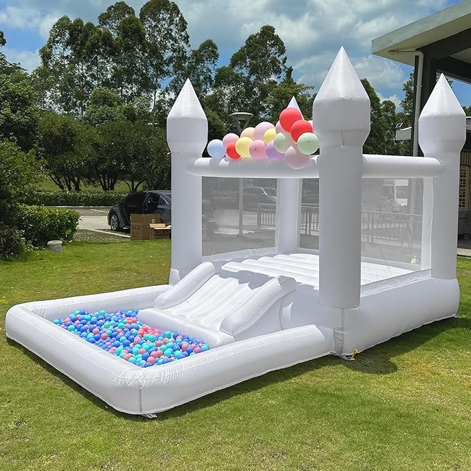 Inflatable White Bounce House Professional Jumping Bouncy Castle Bouncer for Wedding Party with Carrying Bag Repair kit (Premium 840D Oxford Cloth 13 * 8.2 * 8.2 ft)