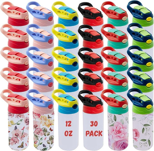 Mixed Color 30pack 12oz Kids Sippy Cup Sublimation Stainless Steel Thermos Kids Water Bottle For School Toddler Cups Spill Proof With Straws and Lids