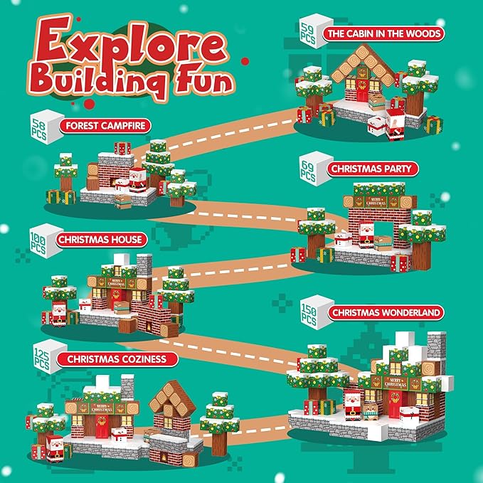 Magnetic Blocks, 150PCS Magnetic Building Block Cubes, STEM Montessori Sensory Toys for Kids Boys Girls Ages 3 4 5 6 7 8 9 10 (Christmas Version)