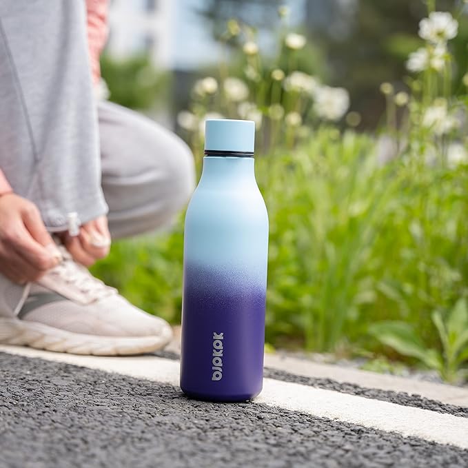 BJPKPK Insulated Water Bottles, 18 oz Stainless Steel Metal Water Bottle with Strap, BPA Free Leak Proof Thermo, Mugs, Flasks, Reusable Water Bottle for Sports & Travel, Ocean Dream