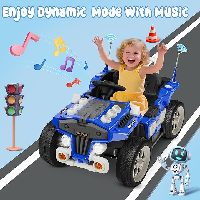 ANPABO 12V Ride On Truck Car with Remote Control, Kids Electric Car with Bluetooth Music, Horn, 3 Speeds, LED Lights, Soft Start, Ride on Toys for Toddler Boys & Girls, Blue
