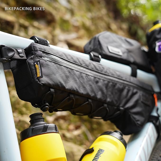 Rhinowalk BHD0017 Bike Frame Triangle Bag 2.4L, Waterproof Tool Storage Bag with YKK Zippers, Pump Holder & Cable Port Slim Fit – Black