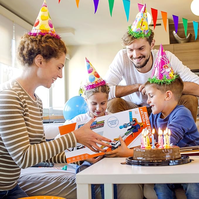 Dwi Dowellin Truck Toys for Kids, 28" Large Car Toys Include 4 Race Cars+6 Soft Foam Balls, with Light & Sounds, Eejection&Shooting Transport Trucks Toy, Gifts for Boys Girls 3 4 5 6 7 8+ Year Old