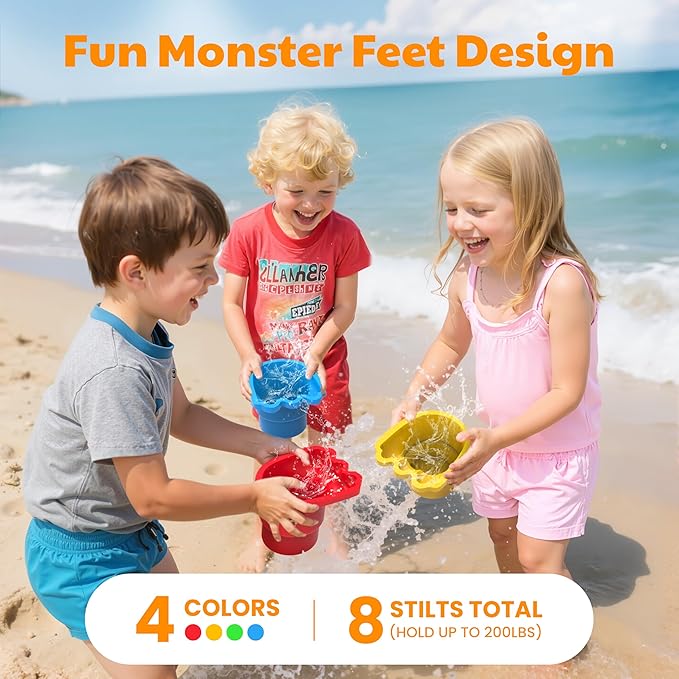 IROO Balancing Stilts for Kids - 4 Pairs (8 Stilts Total) Monster Feet for Balance & Coordination - Family Fun Toys for Boys & Girls Age 4-10 Backyard Parties, Obstacle Courses, Indoor & Outdoor Games