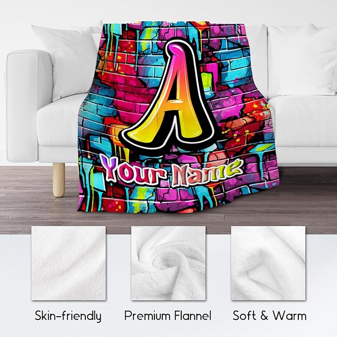 Personalized Blanket for Boys - Kids Throw Blanket - Custom Initial Gifts for Son & Grandson - 60"x80" Fluffy Flannel Monogram Throw for Adults