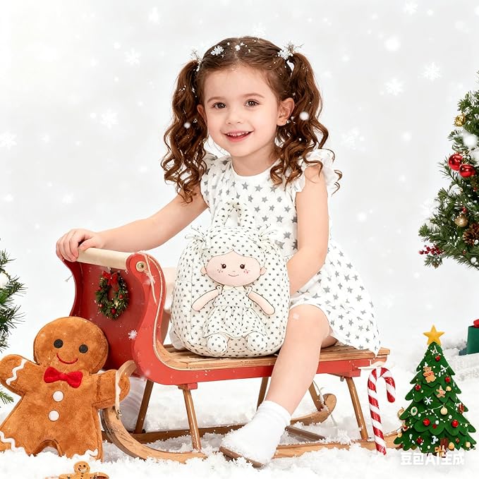 Onetoo Toddler Backpack for Girls 9” – Soft Plush Baby Doll Backpack, Cute Star Dress Stuffed Toy Bag, Perfect Birthday Christmas Gift for Kids, Preschool, Travel & Back to School