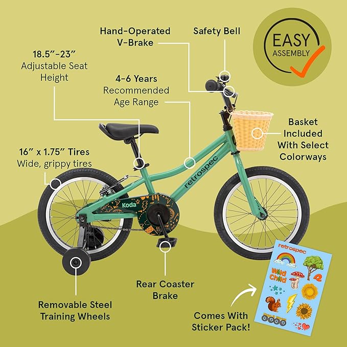 Retrospec Koda Plus Kids Bike for Boys & Girls Ages 4-6 Years - 16" Children's Bicycle, Adjustable Seat & Handlebars