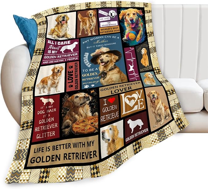 Golden Retriever Throw Blanket Golden Retriever Puppy Stuff Gifts for Dog Lover Kids Girls Boys Adults Women Men Soft Cozy Warm Plush Fluffy Fuzzy Fleece Blanket Decor 60''X80''