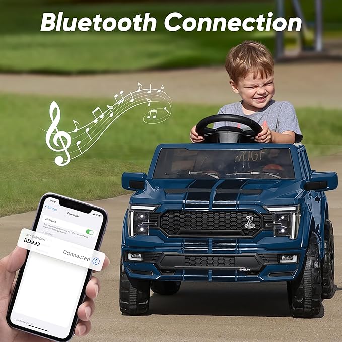 Licensed Ford Shelby F-150 Kids Ride on Car Truck, 12V Toddler Electric Car for Kids Ages 3-6 with Remote Control - Blue