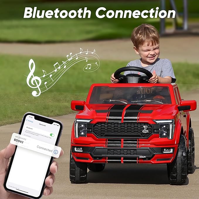 Licensed Ford Shelby F-150 Kids Ride on Car Truck, 12V Toddler Electric Car for Kids Ages 3-6 w/Remote Control - Red