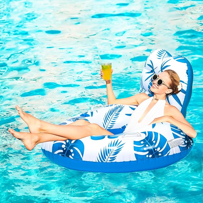 [2025 New Model] Pool Floats - Inflatable Pool Floats with Cup Holders,Unibody Pool Lounger Float with Handle，Ideal Pool Toys for Pools,Beach,Lakes, Rivers,Water Party 2025 Beach Vacation Essentials