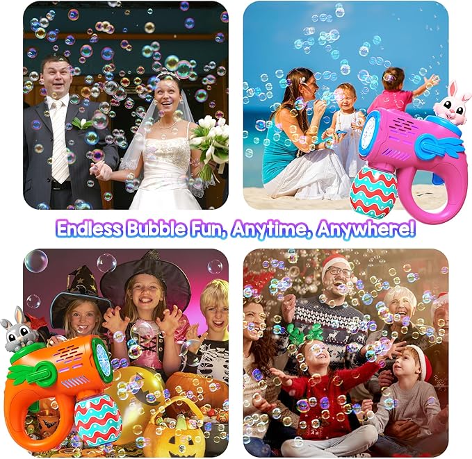 2 Rabbit Bubble Gun Toys - Light-Up Bunny Bubble Machine for Kids Toddlers with 10 Bubble Refill Packs, Fun Gifts for Kids Girls Boys Birthday Party Favors Summer Outdoor Play