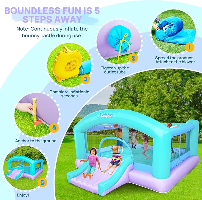 Large Bounce House for Big Kids, 14.8 x 14.5 FT Inflatable Bouncer Jumper Slide with 650W Blower, Basketball Hoop, Throw Ball Game, Ball Pits