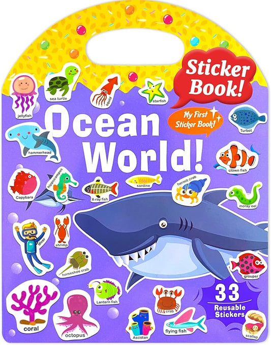 Benresive Reusable Sticker Book for Toddlers 2-4 Years, Fun Travel Stickers for Kids, Waterproof Sticker Books for Toddlers 1-3, Crafts Activities for Toddler 1-3 2-4 3-5 - Ocean World