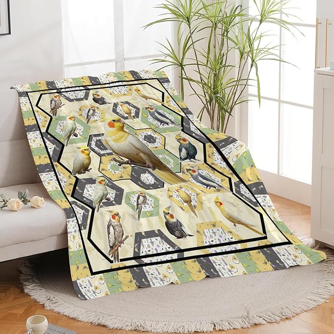 Parrot Bird Throw Blanket Cute Cockatiel Blanket Gifts for Girls Women Kids Boys Adults Men Super Soft Cozy Plush Fluffy Fuzzy Fleece Blanket Home Decor 50''X60''