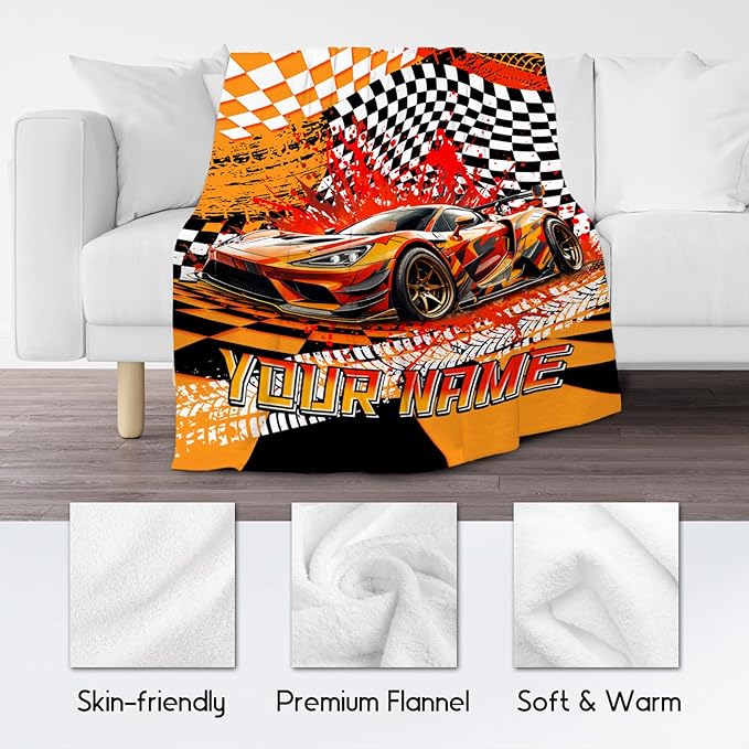 Custom Blanket for Kids, Racing Car Blankets for Boys, Personalized Toddler Throw Gifts, Cool Flannel Throw for Car Lovers, 60"x80"