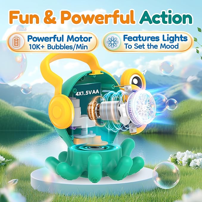 Octopus Bubble Machine Toys – Rotatable Portable Automatic Bubble Maker with LED Light for 3 to 7 Year Old Kids, Birthday Gifts for Ages 4-8, Outdoor Bath Time & Party Fun