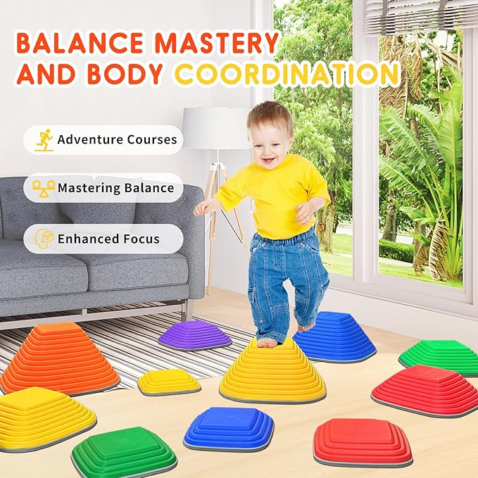 MOCUTEEN Stepping Stones for Kids 11pcs Non-Slip Plastic Balance Stones for Toddler Activities Sports & Outdoor Kids Balance Play Equipment Toys. Toddler Ages 3+ Years Old