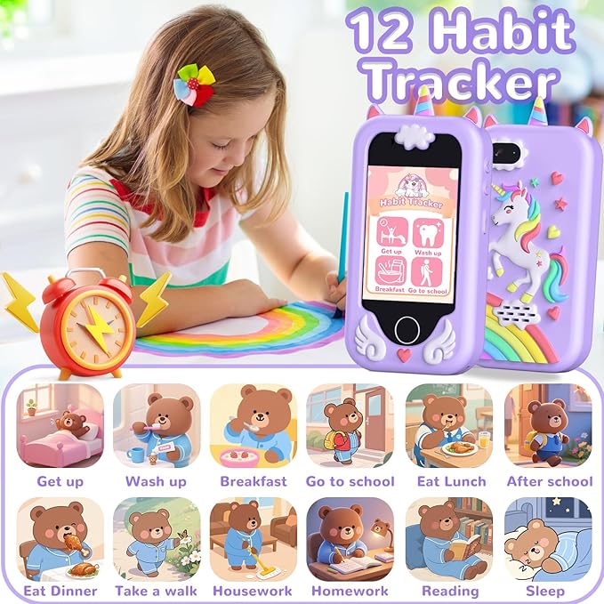 Kids Play Phone, Smart Phone with Dual Camera - Christmas Birthday Gift for Girls Ages 3-10, Toddler Toys Pretend Phone with Music Player, Educational Learning Games with 32GB Memory Card, Purple