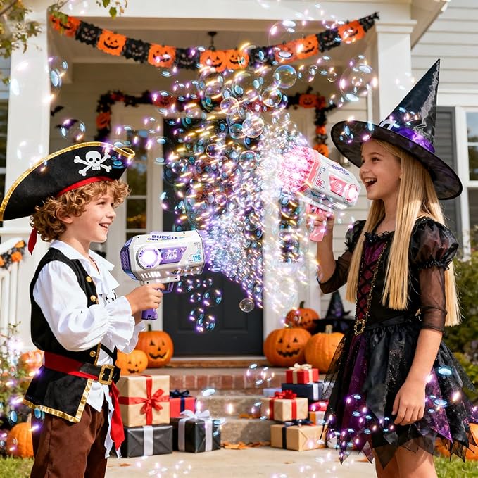 BOMOCO Bubble Gun,125 Holes Bubble Machine Bubbles for Kids 3-12,Bubble Blaster Gun with Bubble Solution Summer Outdoor Bubble Toys Birthday Wedding Halloween Party Favors Gifts Bubble Maker,Purple