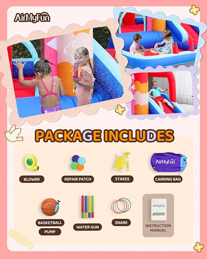 AirMyFun Inflatable Bounce House,Bouncy Castle with Air Blower,Play House with Ball Pit,Inflatable Kids Slide,Jumping Castle with Carry Bag