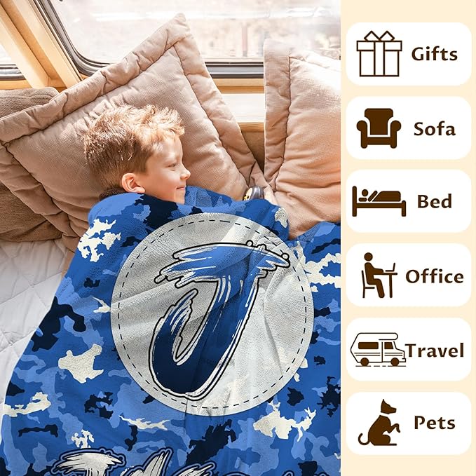 Boys Blankets, Personalized Blanket with Initial Monogram for Kids Toddlers, Funny Throws Blanket Gift, Soft Cozy Flannel Throw for Sofa Bed Couch Decor