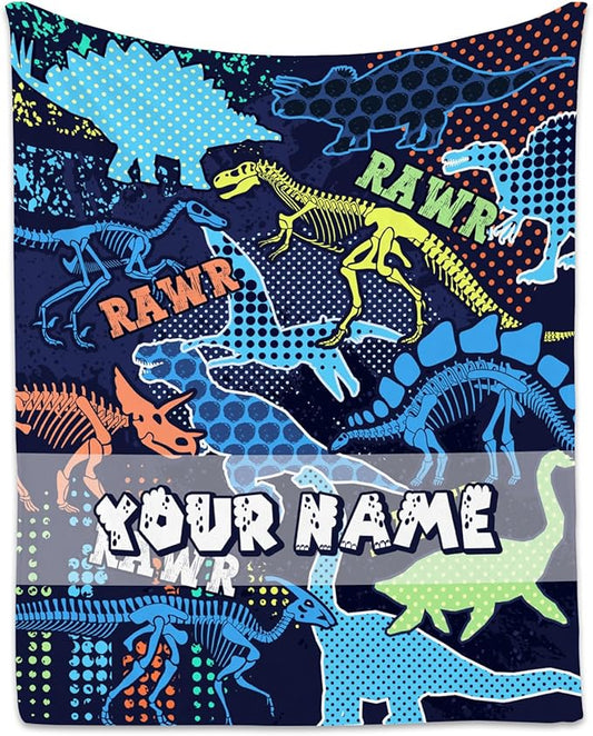 Personalized Dinosaur Blanket for Boys Girls, Dinosaur Gifts for Boys, 40"x50" Animal Blankets for Children, Custom Kids Throw for Couch Sofa Office, Soft Fuzzy Cozy Girls Gifts Room Decor
