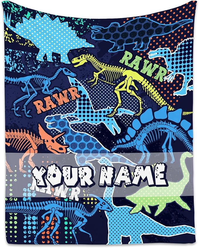 Personalized Dinosaur Blanket for Boys Girls, Dinosaur Gifts for Boys, 60"x80" Animal Blankets for Child Adults, Custom Kids Throw for Couch Sofa Chair, Soft Fuzzy Cozy Girls Gifts