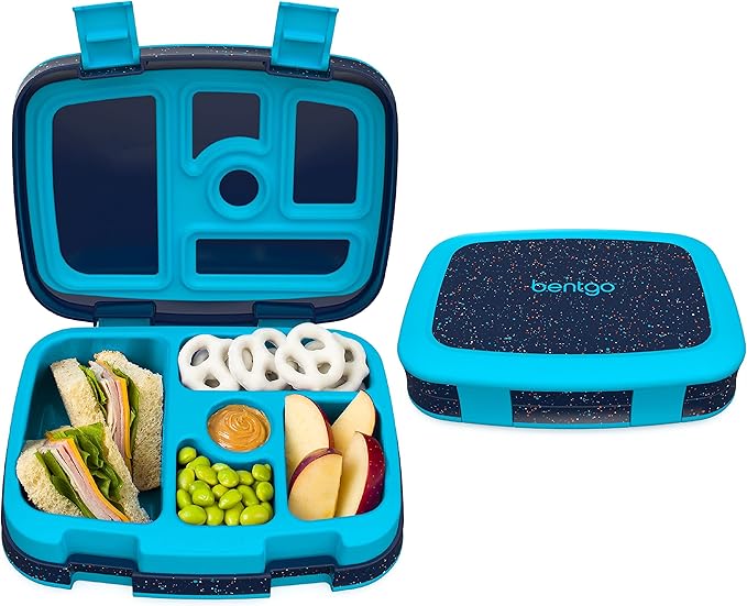 Bentgo Kids 5-Compartment Lunch Box - Confetti Design for School, Ideal for Ages 3-7, Leak-Proof, Drop-Proof, Dishwasher Safe, & Made with PFAS & BPA-Free Materials (Confetti Edition - Abyss Blue)