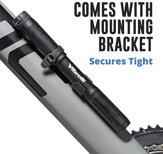 Vibrelli Mini Bike Pump - Presta & Schrader Bicycle Pump - 120 PSI Tire Pump for Road & MTB - No Valve Changing Needed