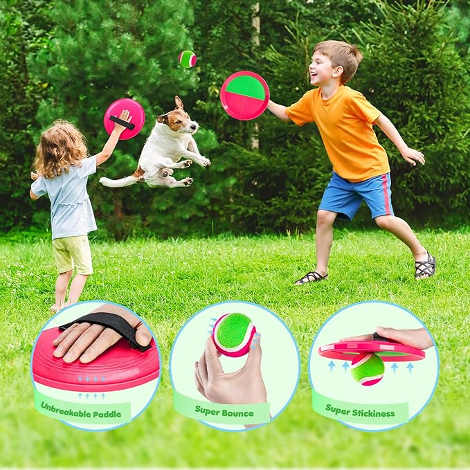 Toss and Catch Ball Set for Toddlers Kids Adults - 4 Pack - Beach Toys Pool Toys Outdoor Yard Games for Family- Sturdy & Water-Resistant - Classic Gift for Boys Girls 3 4 5 6 7 8 9 10 11 12+ Years Old