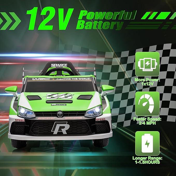 Kids Ride on Car with Parent Remote Control,12V Battery Powered Electric Vehicles for Kids Ages 3-8,Powerful Motor 3-Speed Sports Car Ride-on Toys w/Music,LED Lights,Suspension System (Green)…, Large