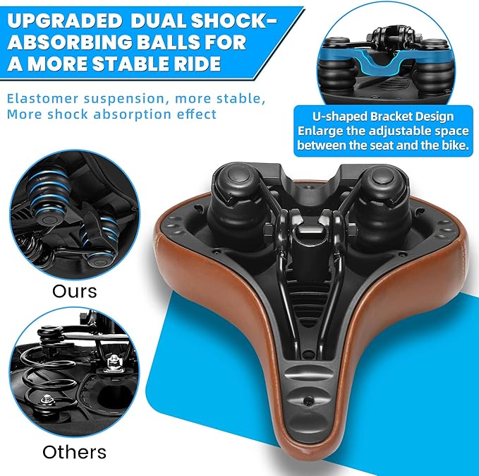 Wide Bike Seat for Men Women Comfort, Large Soft Padded Bicycle Seat Cushion, Oversized Comfortable Replacement Saddle for City & Mountain Bicycle, Beach Cruiser, Ebike, Scooter, Stationary Bike