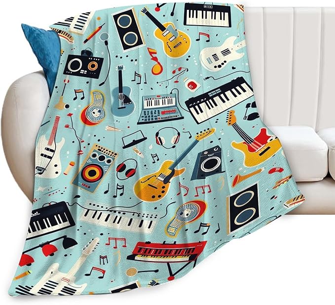 Music Blanket Musical Instruments Note Throw Blanket Gifts for Music Lovers Adults Men Women Kids Boys Girls Super Soft Cozy Plush Fluffy Fuzzy Fleece Blanket Home Decor 50''X60''