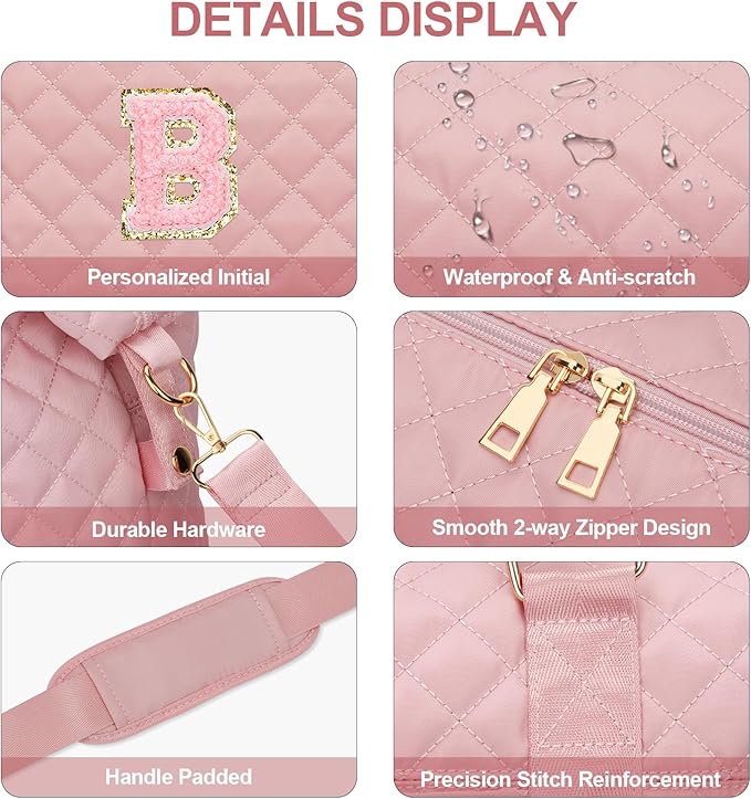 Gifts for Teen Girl, Initial Travel Duffle Bag, Personalized Women Weekender Overnight Bags, Gift for Daughter Kid Girl Wife Friend（Pink,B)