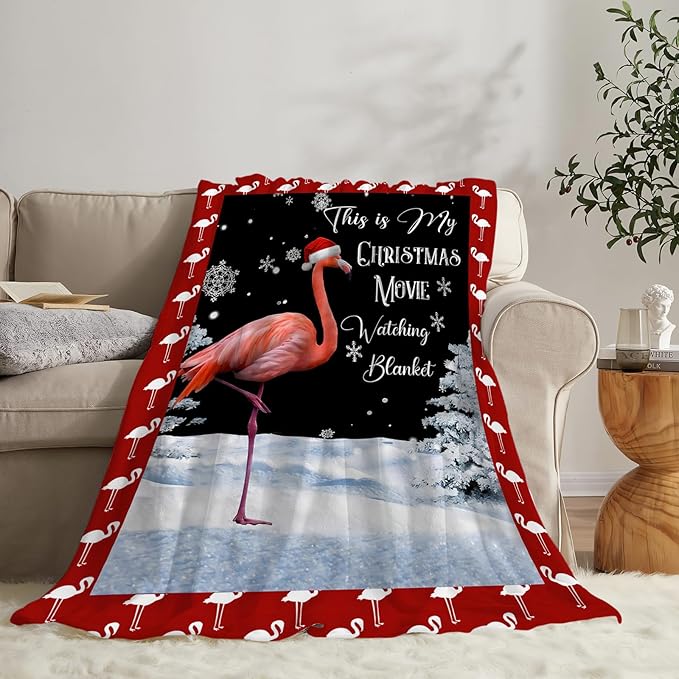 Flamingo Blanket Cute Christmas Flamingos Gifts Throw Blankets for Girls Boys Women Men Kids Plush Cozy Flannel Fleece Ultra Soft Fuzzy Movie Party Blanket for Bed Couch Sofa 60"X50"