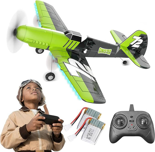 BEZGAR HQ089 RC Plane, Drones for Kids, 6-axis Gyro Remote Control Airplane, RC Helicopter, Easy Control for Beginners Toys with Colorful LED Navigation Lights(Green)