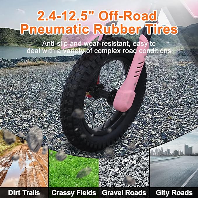 EK2 Kids Electric Dirt Bike, 350W Motor, 15 MPH Max Speed, 36V 5.2Ah Lithium Battery 12 Miles Max Range, Electric Motorcycle for Kids Aged 5-10, Pink